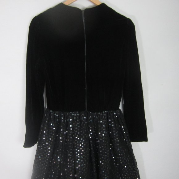 Vtg Saks Fifth Avenue Womens S Black Velvet Fit Flare Sequin Party Formal Dress - Picture 5 of 12